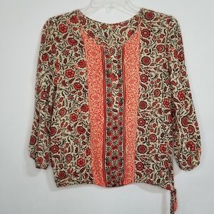 🔴Red & Beige 3/4 Sleeve Blouse